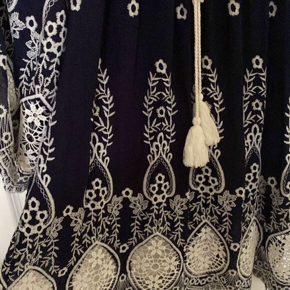 LAPIS Navy/White Boho Style Blouse, Size Small - Picture 6 of 9